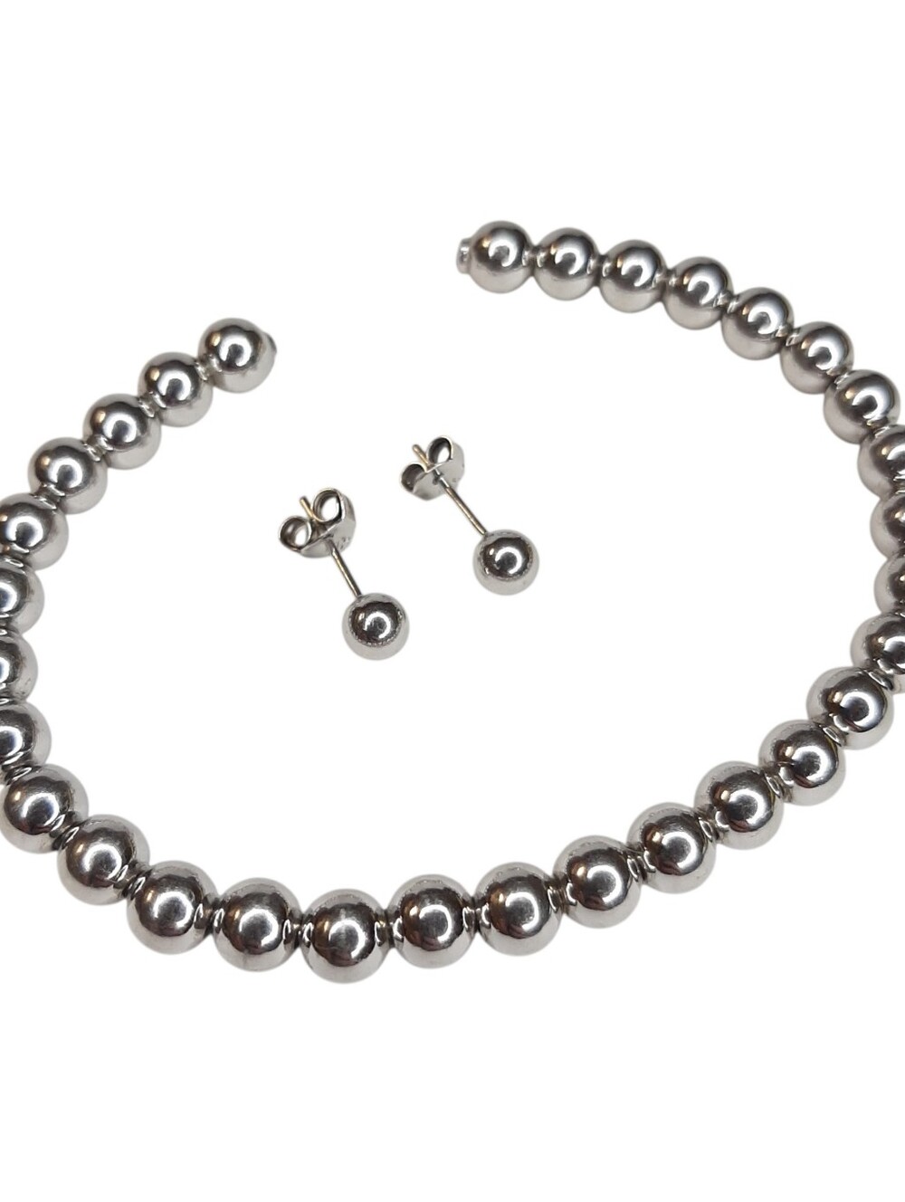 Vintage 925 Sterling Silver Italy Set of Bracelet and Earrings Ball Bead Stamped
